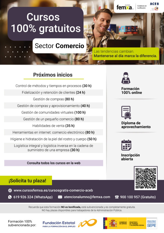 Comienzan en septiembre formaciones gratuitas para autónomos y trabajadores del sector comercio